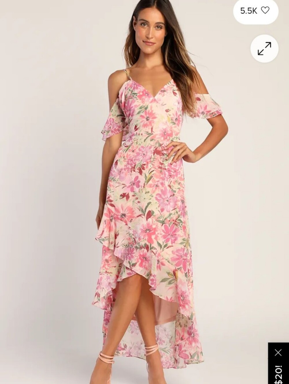 NWT Lulu's Floral Of Shoulder Chiffon Wrap Dress - Picture 11 of 11